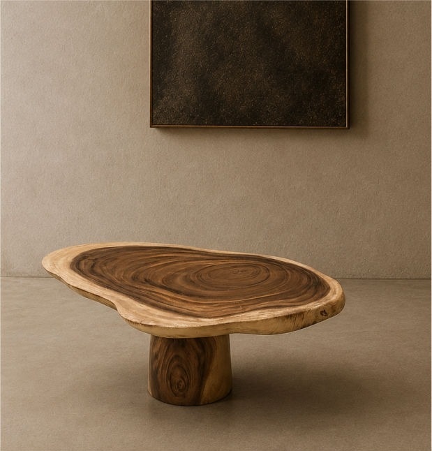 Organic suar wood coffee table with natural grain